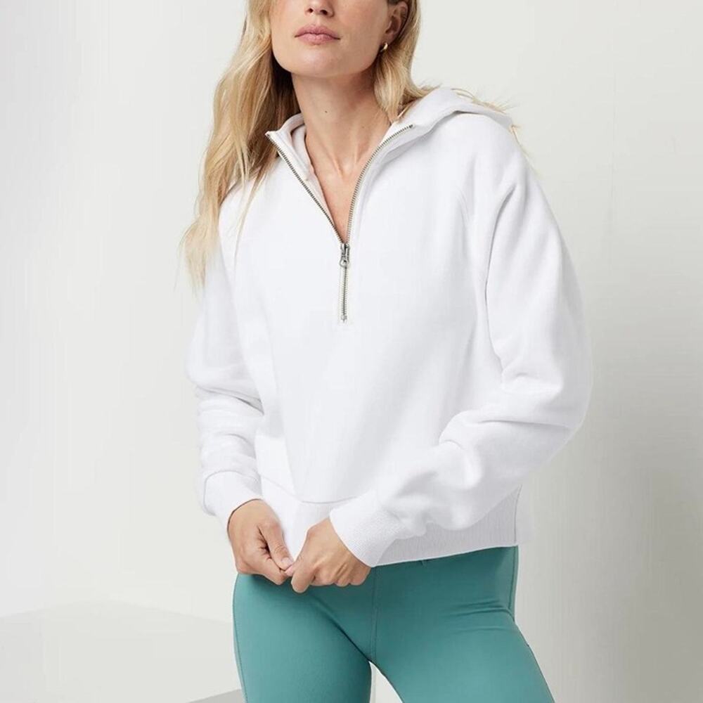 Vuori Restore Relaxed Half Zip Hoodie White Organic Cotton Fleece Size Medium